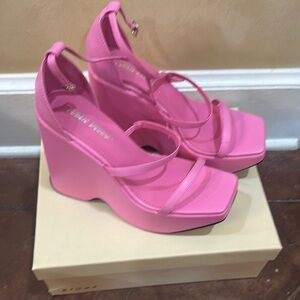 Public Desire Pink Wedge Sandals with Architectural Flair